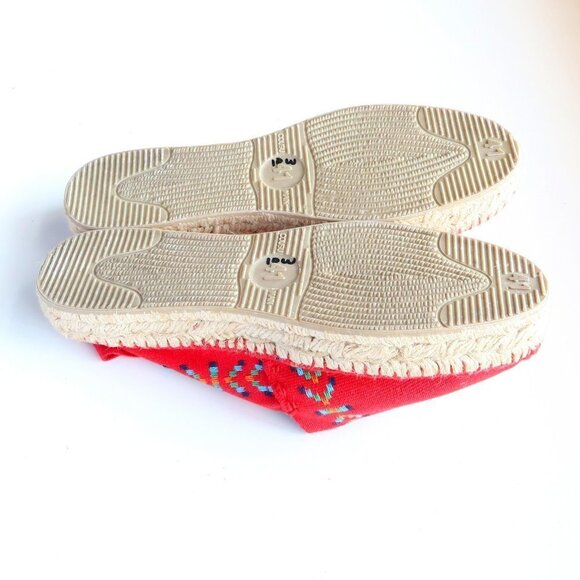 Cousu Main Handmade Red Organic Cotton Canvas Espadrilles Flats Summer Shoes - Picture 14 of 16